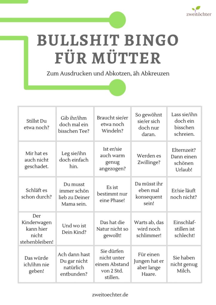 Bullshit Bingo Dumme Spruche Die Keine Mutter Horen Will Zweitochter