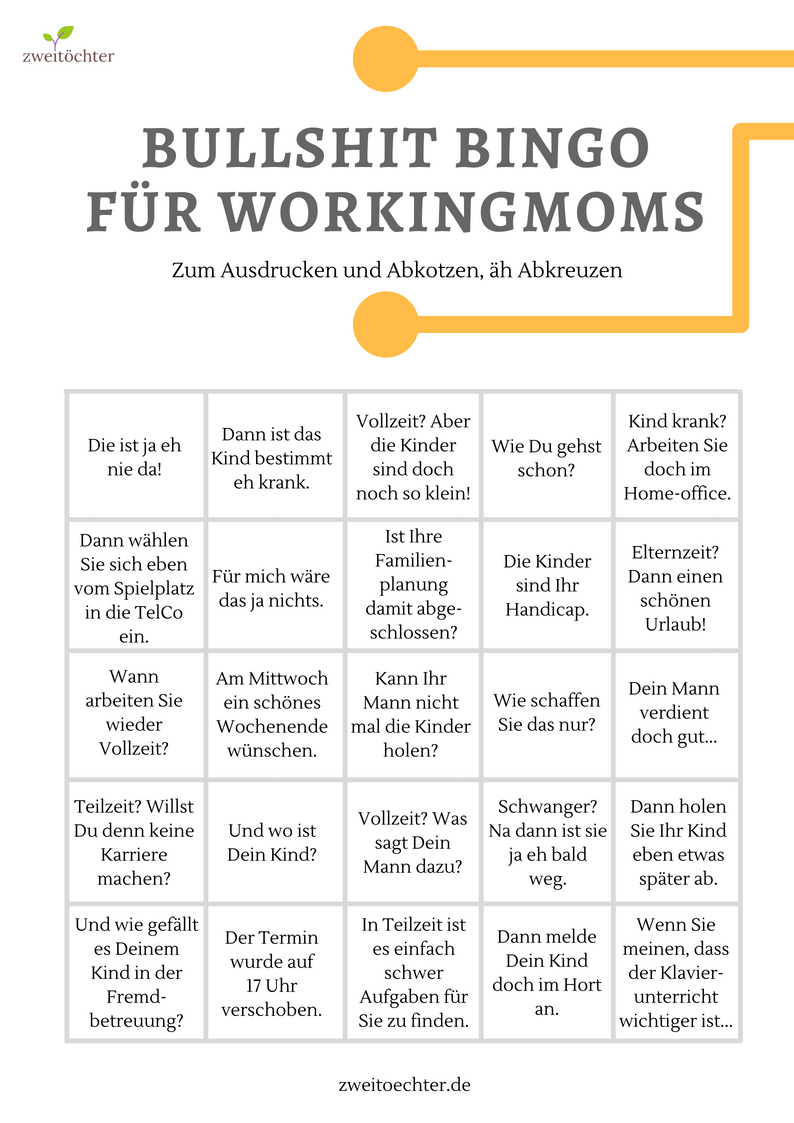 Bullshit Bingo Dumme Sprüche, die keine arbeitende Mutter hören will